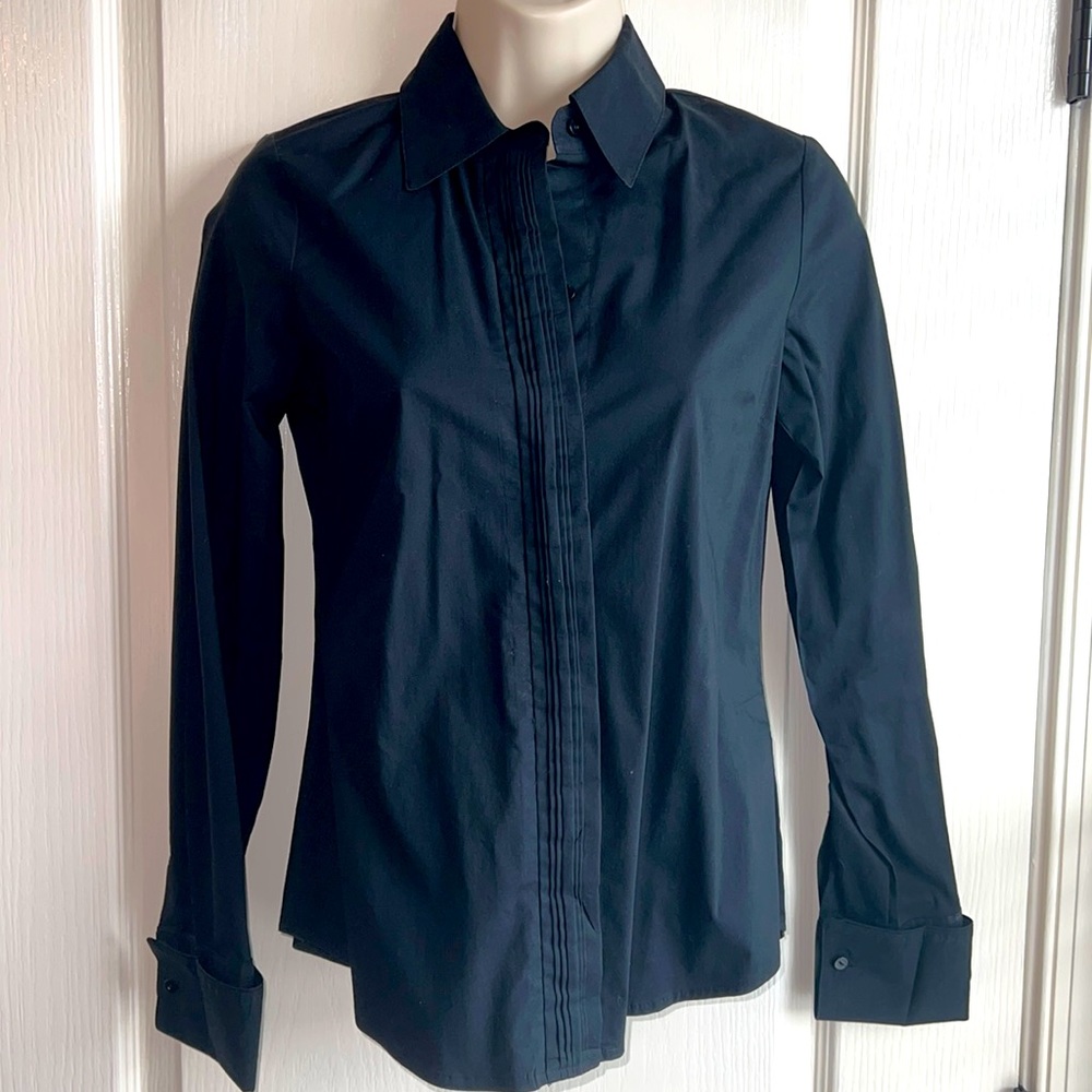 XS Old Navy Perfect Fit Stretch Black Button Down Blouse